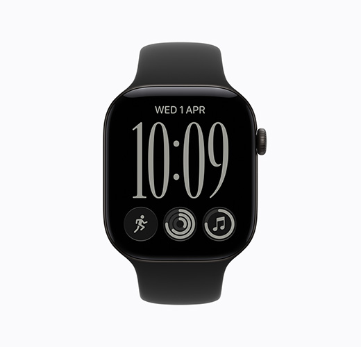 亮黑色鋁金屬錶殼的 Apple Watch Series 11，正面外觀