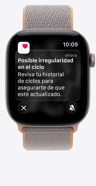 Apple Watch Series 12, caja de aluminio, color gris espacial, notificación de posible alteración del ciclo, Control del Ciclo en la app Salud, correa loop deportiva, color azul cambray (gris azulado claro)