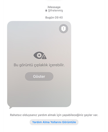 Çocuğunun bir FaceTime görüşmesinde görüntüleyebileceği hassas ve güvenli olmayan içerikler hakkında ebeveynlere otomatik olarak gönderilen bir mesaj, Resume Audio and Video ve End Call seçeneklerini içeriyor