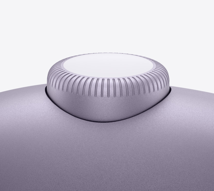 AirPods Max 2-hovedtelefoner i lilla med nærbillede af Digital Crown