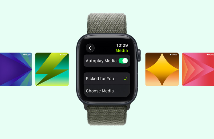 Apple Watch SE 3, carcasă din aluminiu, culoare Miezul nopții, sugestii Apple Music de playlisturi pentru antrenament, curea, brățară Sport, culoare Pădure