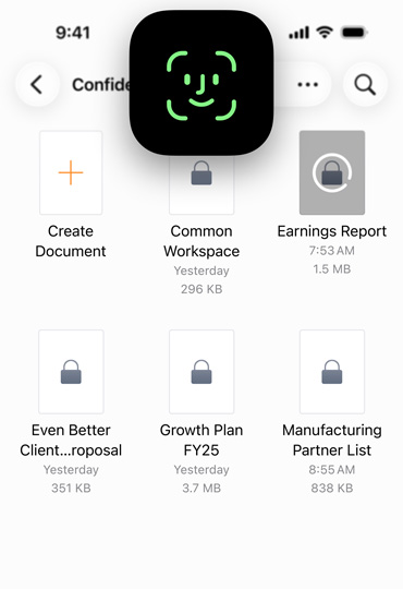 iPhone-skærm, der viser Pages med Face ID-symbolet foran for at demonstrere, hvordan man låser en enhed op på sikker vis