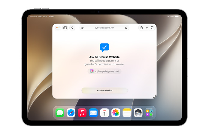 iPad affichant l’interface Demander à parcourir, avec un message indiquant qu’il faut obtenir une permission avec le bouton Demander l’autorisation en dessous.