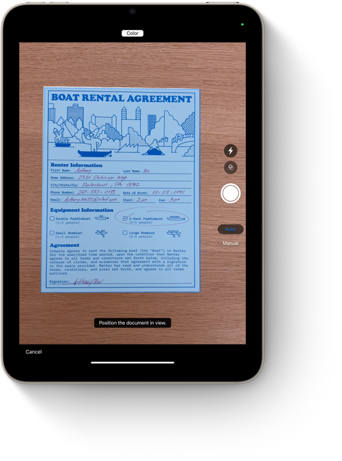 Dokumentskanning-funksjonen vises i Notater på iPad mini.
