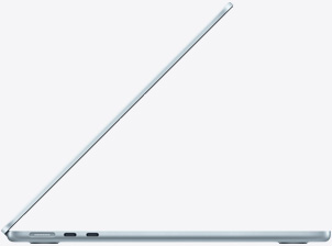 Vue latérale d’un MacBook Air en finition bleu ciel