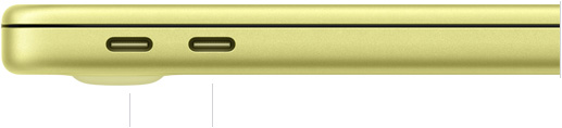 MacBook Neo 13 pouces à puce A18 Pro, fermé, côté gauche, montrant un port USB 3 (USB-C) et un port USB 2 (USB-C)