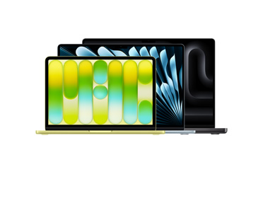 Três produtos MacBook: MacBook Neo de 13 polegadas na cor cítrico, tampa aberta, ecrã Liquid Retina, apoios redondos elevados, MacBook Air de 15 polegadas na cor azul-céu, tampa aberta, apoios redondos elevados, MacBook Pro de 16 polegadas na cor preto sideral, tampa aberta, apoios redondos elevados